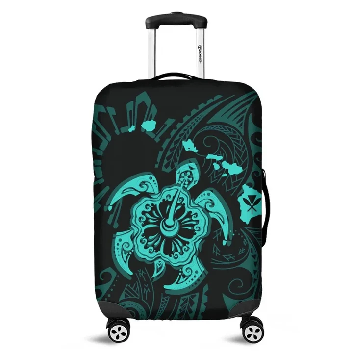 Alohawaii Accessory - Hawaiian Map Kanaka Hibiscus Turtle Turquoise Polynesian Luggage Covers