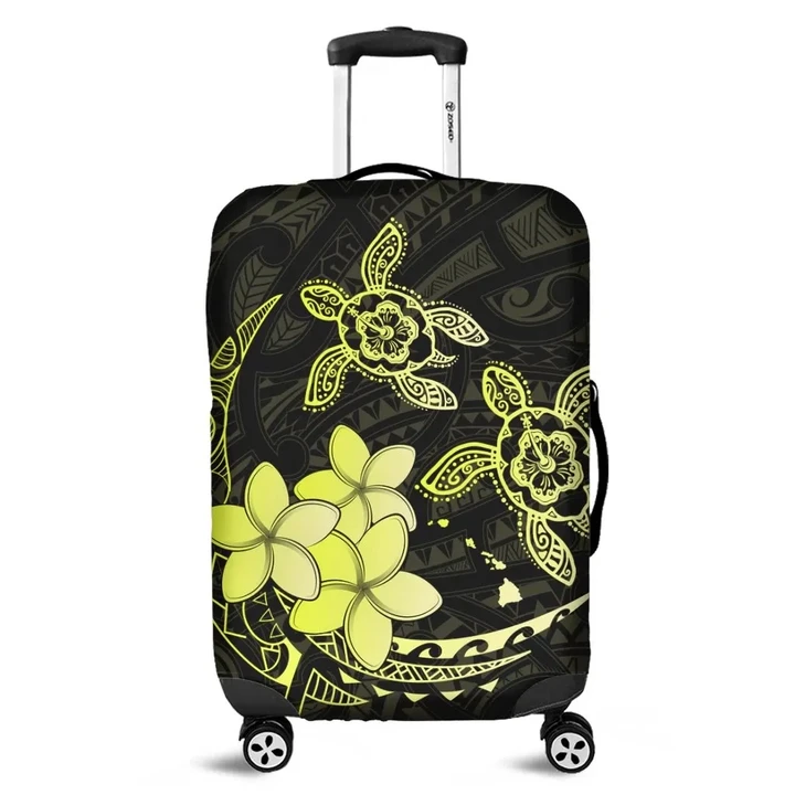 Alohawaii Accessory - Hawaii Polynesian Turtle Plumeria Luggage Covers - Pog Style Yellow