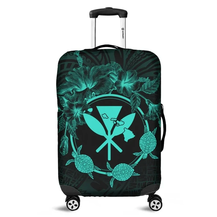 Alohawaii Accessory - Hawaii Kanaka Turtle Hibiscus Polynesian Luggage Covers - Anthea Style Turquoise