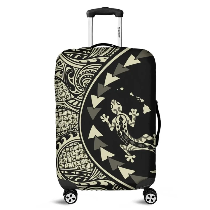 Alohawaii Accessory - Hawaiian Map Gecko Tattoo Kakau Polynesian Luggage Covers Beige