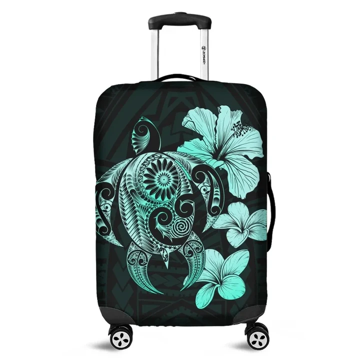 Alohawaii Accessory - Hibiscus Plumeria Mix Polynesian Turtle Luggage Covers Turquoise