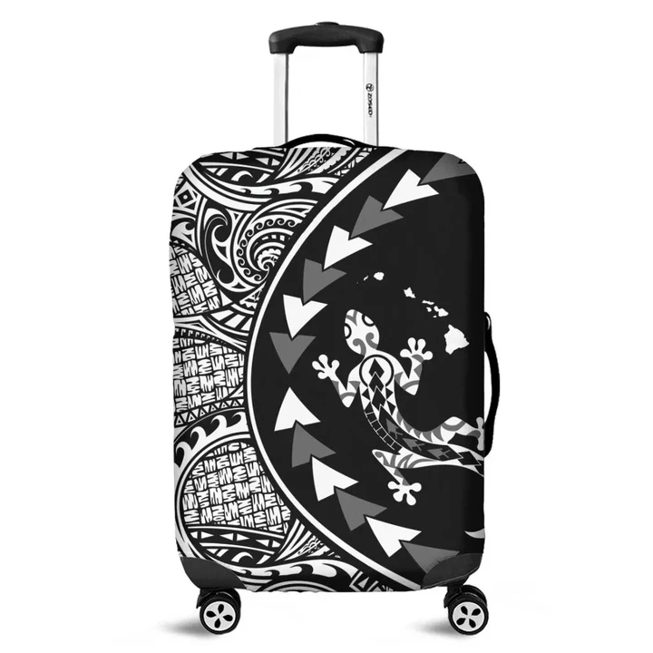 Alohawaii Accessory - Hawaiian Map Gecko Tattoo Kakau Polynesian Luggage Covers White