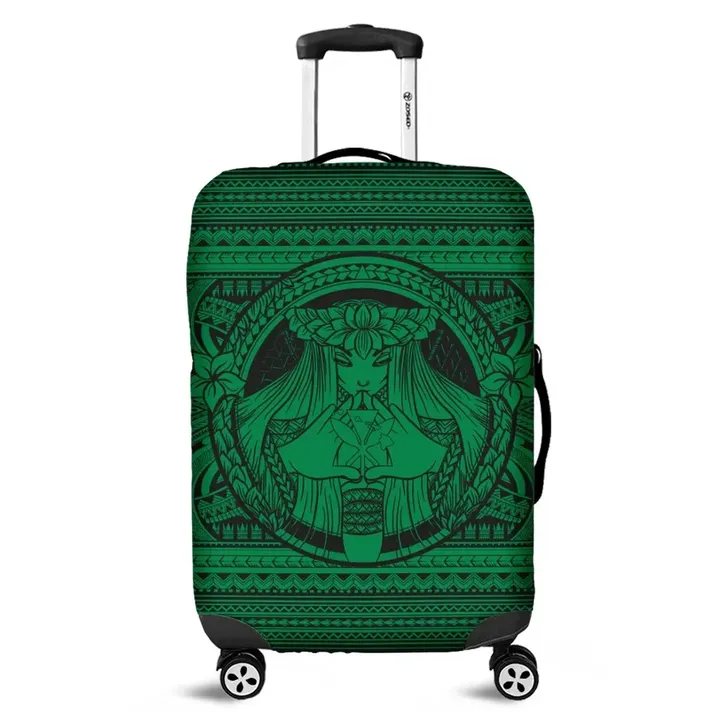 Alohawaii Accessory - Hawaiian Map Madame Pele Kanaka Plumeria Polynesian Luggage Covers Green