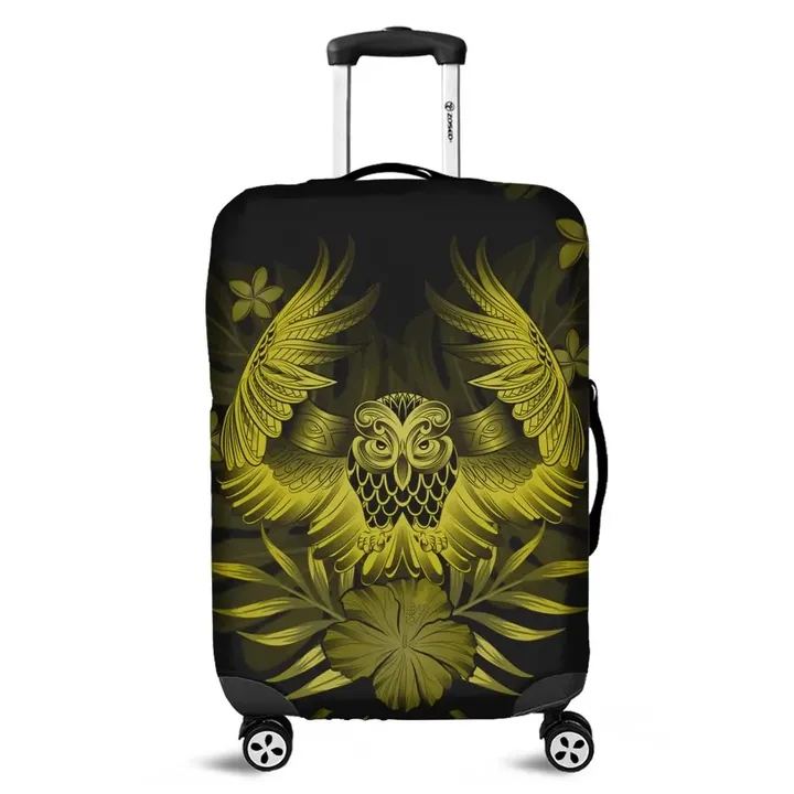 Alohawaii Accessory - Hawaiian Owl Hibiscus Plumeria Polynesian Luggage Covers - Yellow