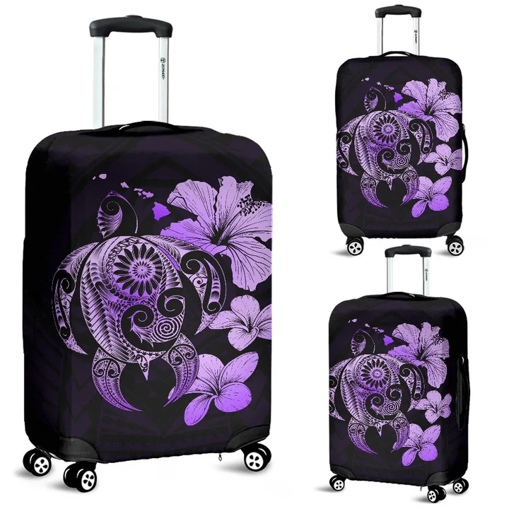 Alohawaii Accessory - Hibiscus Plumeria Mix Polynesian Violet Turtle Luggage Covers