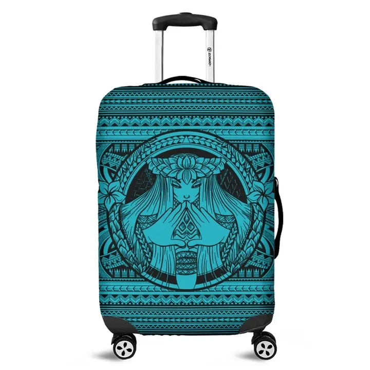 Alohawaii Accessory - Hawaiian Map Madame Pele Mauna Kea Plumeria Polynesian Luggage Covers Blue