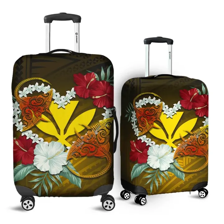 Alohawaii Accessory - Kanaka Manta Ray Plumeria Heart Polynesian Luggage Covers - Sea Flower