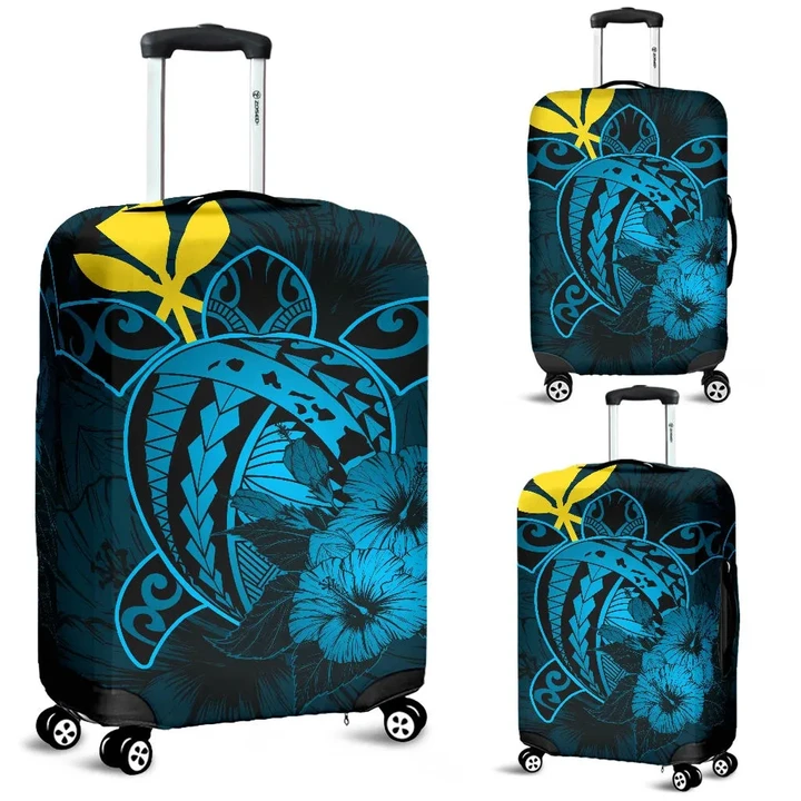 Alohawaii Accessory - Hawaii Hibiscus Luggage Cover - Harold Turtle - Traffic Blue