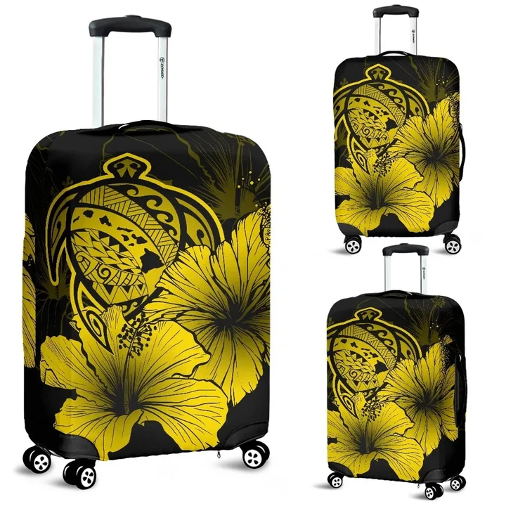 Alohawaii Accessory - Hawaii Hibiscus Luggage Cover - Turtle Map - Yellow