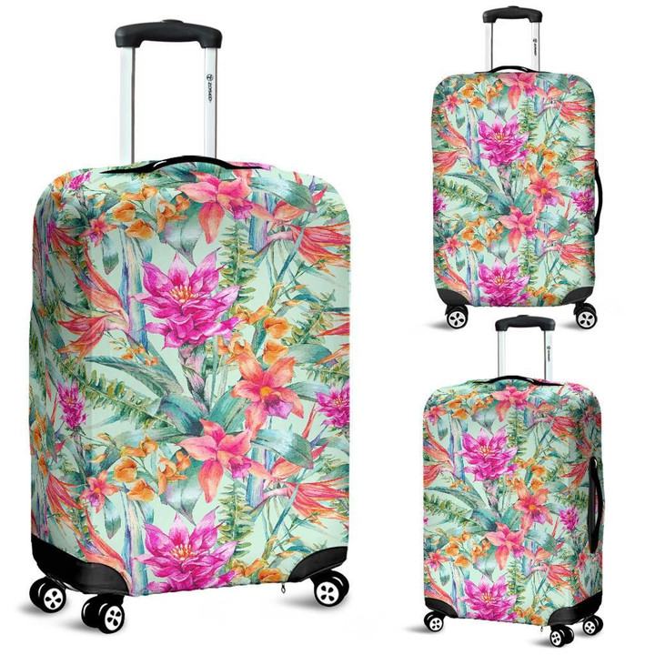 Alohawaii Accessory - Hawaii Watercolor Vintage Floral Tropical Bird of Paradise Luggage Cover