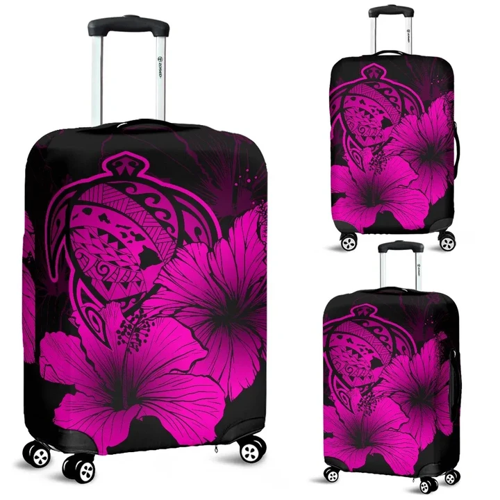 Alohawaii Accessory - Hawaii Hibiscus Luggage Cover - Turtle Map - Pink