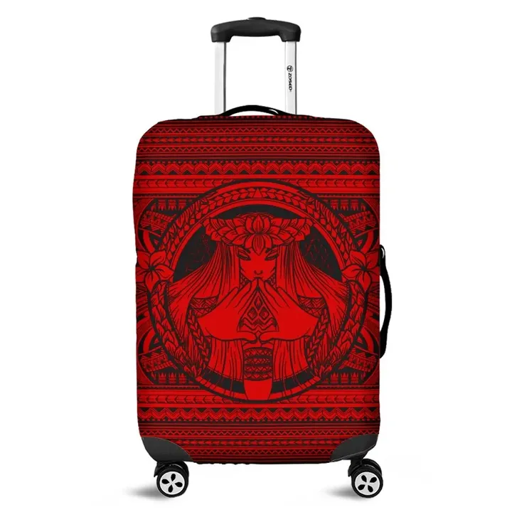 Alohawaii Accessory - Hawaiian Map Madame Pele Mauna Kea Plumeria Polynesian Luggage Covers Red