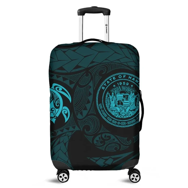 Alohawaii Accessory - Hawaiian Coat Of Arms Turtle Polynesian Luggage Covers Blue