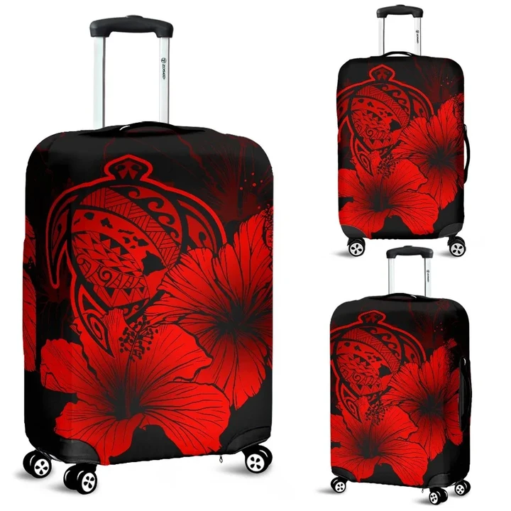 Alohawaii Accessory - Hawaii Hibiscus Luggage Cover - Turtle Map - Red