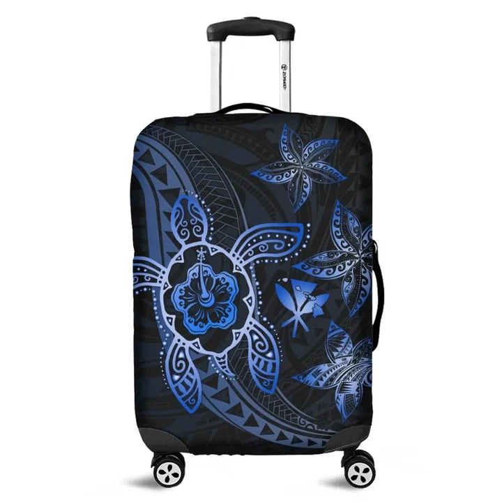 Alohawaii Accessory - Kanaka Map Hibiscus Plumeria Turtle Art Blue Polynesian Luggage Covers