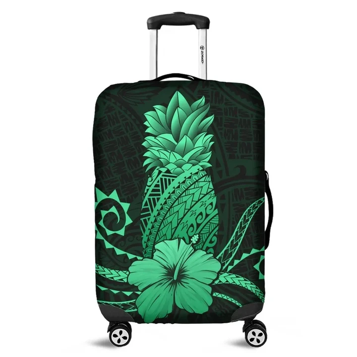 Alohawaii Accessory - Hawaii Polynesian Pineapple Hibiscus Luggage Covers - Green