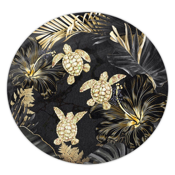 Alohawaii Home Set - Golden Tropical Turtle Round Carpet