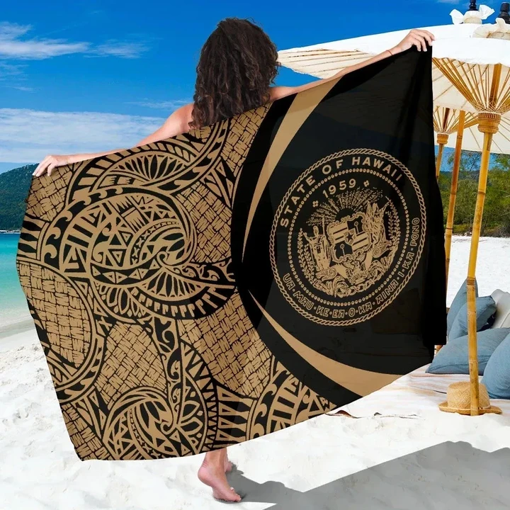 Alohawaii Sarong - Hawaii Coat Of Arm Sarong Gold - Circle Style