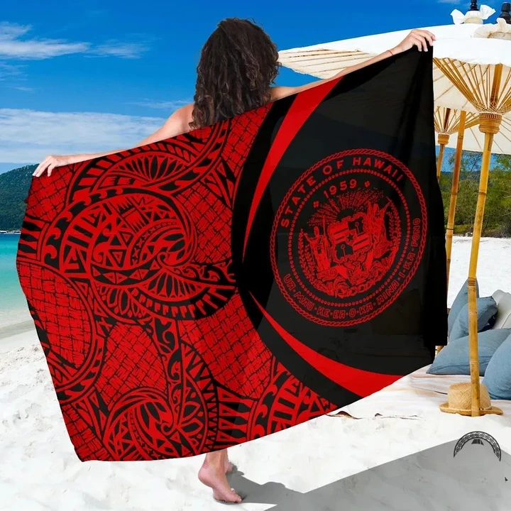 Alohawaii Sarong - Hawaii Coat Of Arm Sarong Red - Circle Style