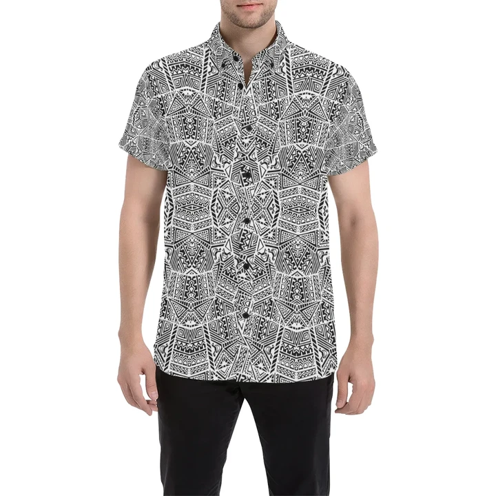 Alohawaii Shirt - Polynesian Short Sleeve Shirt White And Black