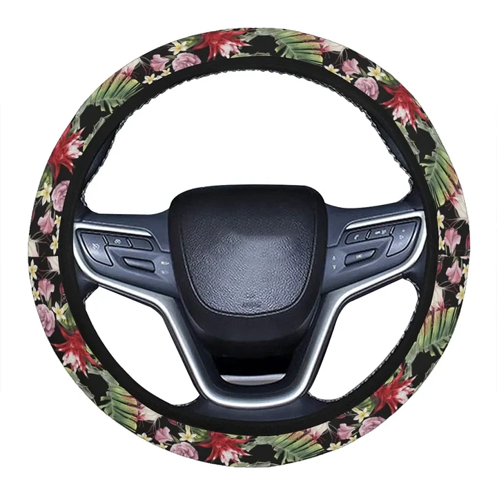 Alohawaii Accessory - Hawaii Tropical Flowers Watercolor. Hawaii Universal Steering Wheel Cover with Elastic Edge