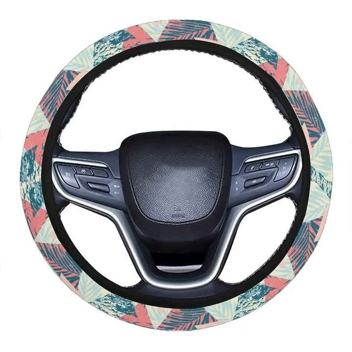 Alohawaii Accessory - Hawaii Tropical Leaf Triangle Pattern Hawaii Universal Steering Wheel Cover with Elastic Edge
