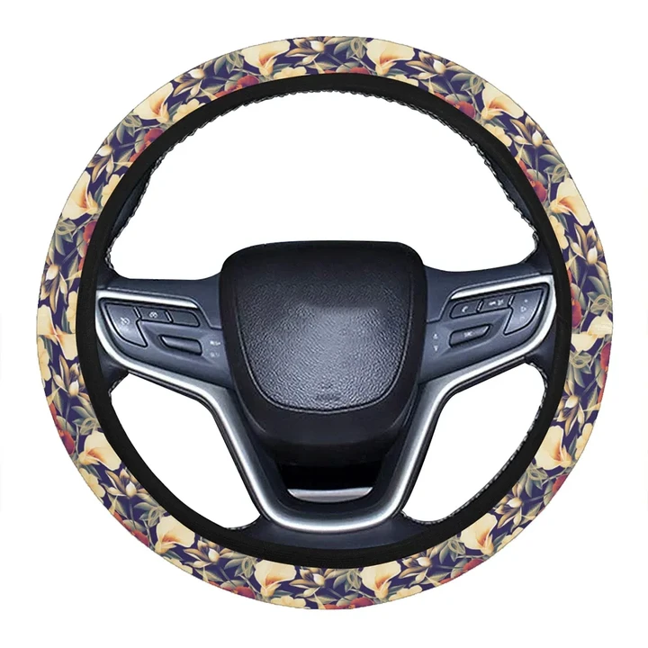 Alohawaii Accessory - Hawaii Seamless Tropical Flower Plant And Leaf Pattern Background Hawaii Universal Steering Wheel Cover with Elastic Edge
