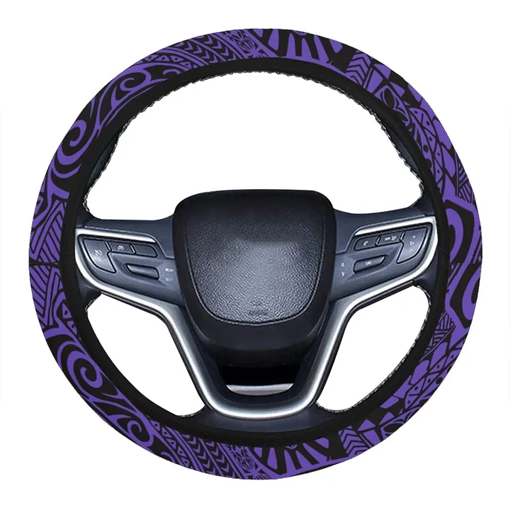 Alohawaii Accessory - Polynesian Hawaiian Style Tribal Tattoo Violet Hawaii Steering Wheel Cover with Elastic Edge