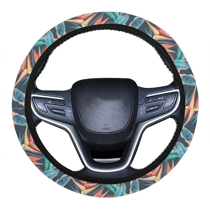 Alohawaii Accessory - Hawaii Seamless Tropical Flower Hawaiian Summer Hawaii Universal Steering Wheel Cover with Elastic Edge