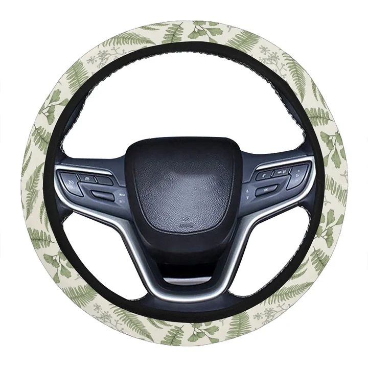 Alohawaii Accessory - Hawaii Tropical Green Pattern Hawaii Universal Steering Wheel Cover with Elastic Edge