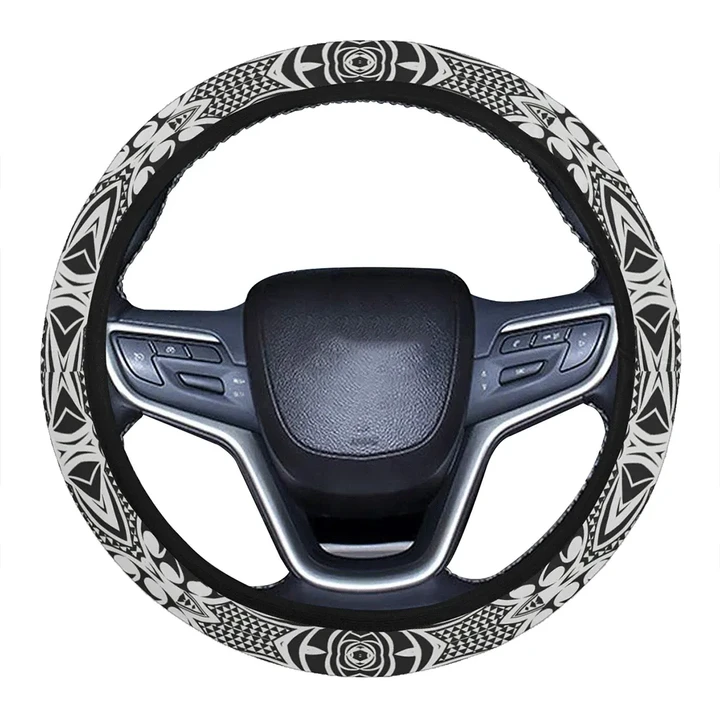 Alohawaii Accessory - Polynesian Kakau Turtle Hawaii Steering Wheel Cover with Elastic Edge