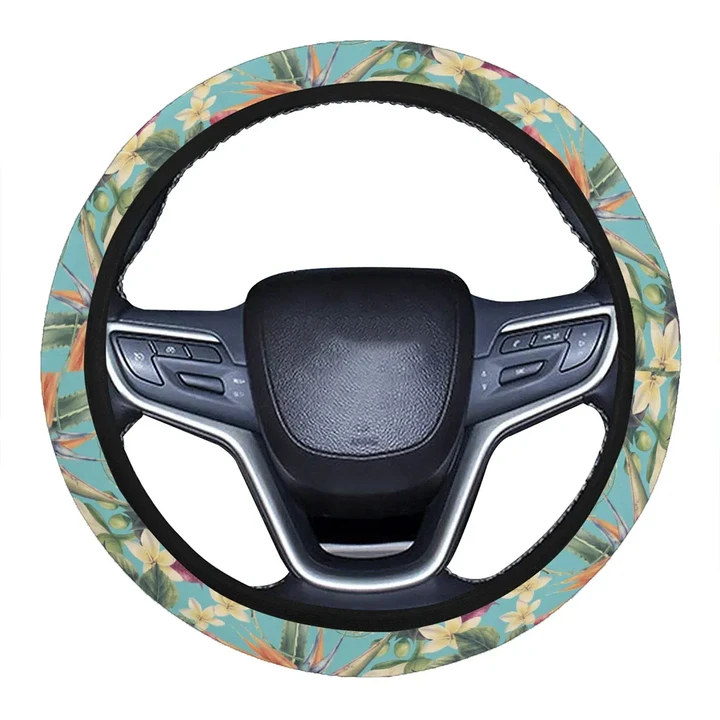 Alohawaii Accessory - Hawaii Seamless Floral Pattern With Tropical Hibiscus, Watercolor Hawaii Universal Steering Wheel Cover with Elastic Edge