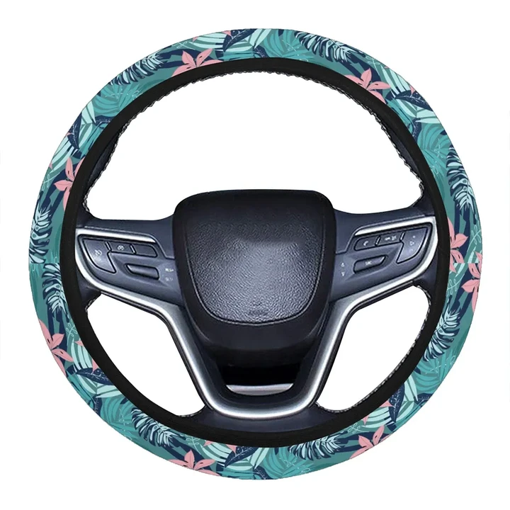 Alohawaii Accessory - Hawaii Tropical Monstera Leaf Blue Hawaii Universal Steering Wheel Cover with Elastic Edge
