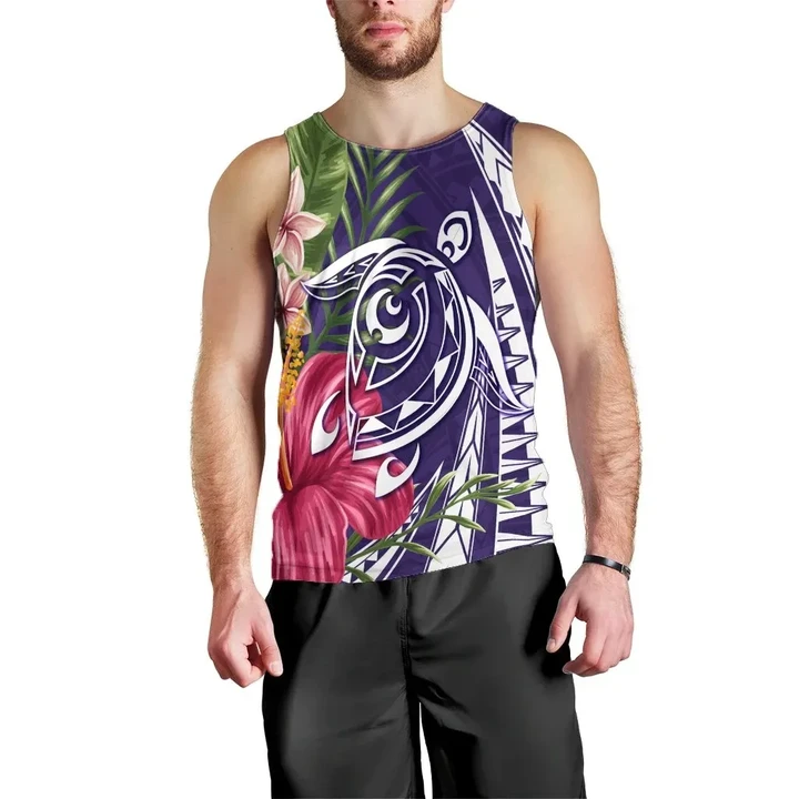 Alohawaii Clothing - Hawaii Polynesian Turtle Tropical Hibiscus Plumeria Tank Top - Purple