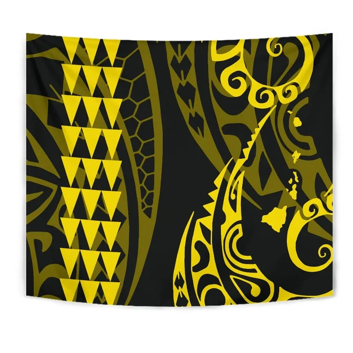 Alohawaii Tapestry - Hawaii Kakau Yellow Polynesian Tribal Tapestry