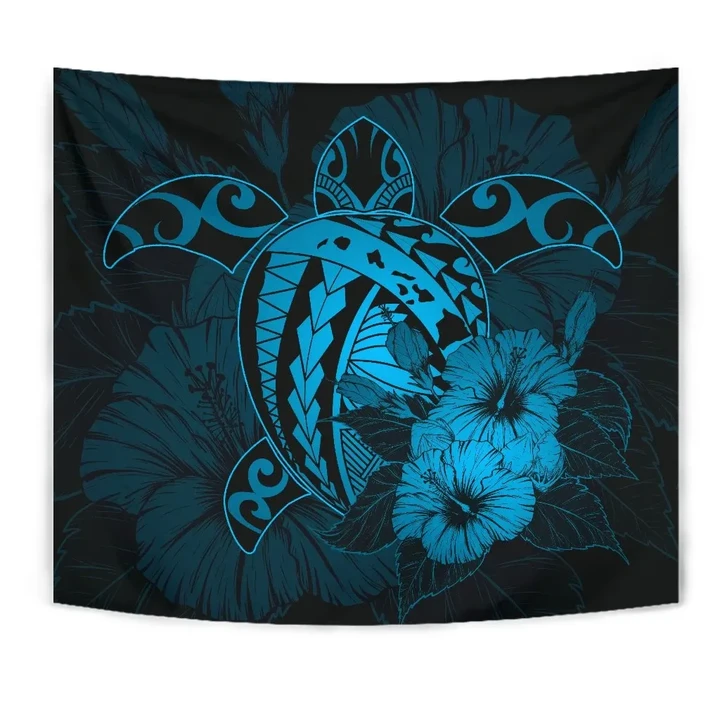 Alohawaii Tapestry - Hawaii Hibiscus Tapestry - Harold Turtle - Traffic Blue