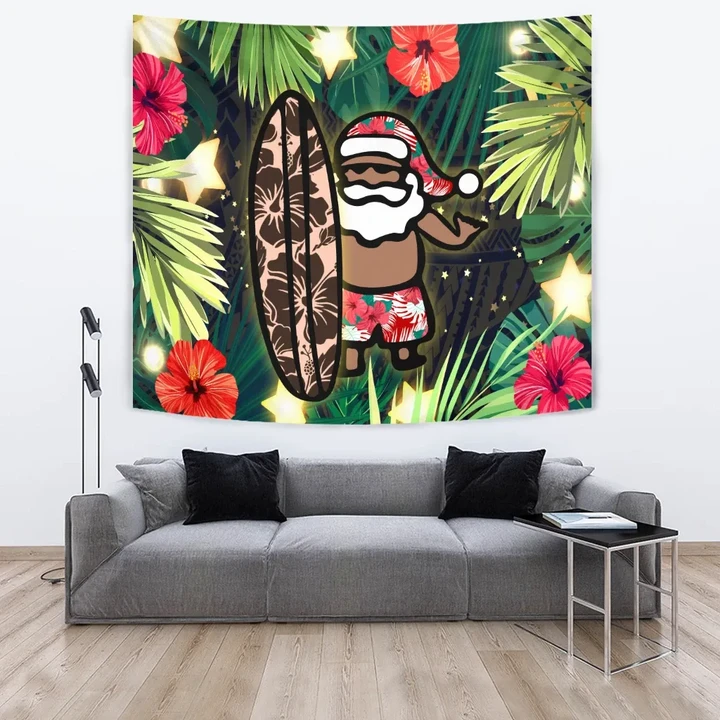 Alohawaii Tapestry - Hawaii Santa Claus Surf Christmas Pattern Tapestry