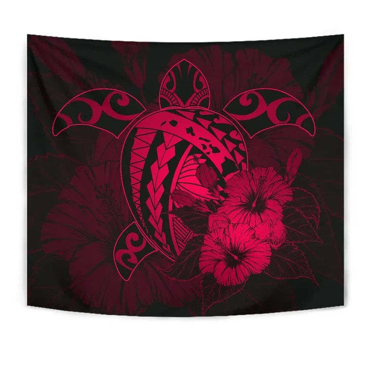 Alohawaii Tapestry - Hawaii Hibiscus Tapestry - Harold Turtle - Calico Red