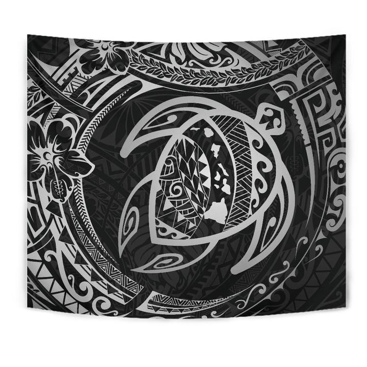 Alohawaii Tapestry - Hawaiian Turtle Polynesian White Tapestry