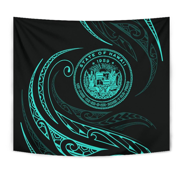 Alohawaii Tapestry - Hawaii Coat Of Arms Tapestry - Turquoise - Frida Style