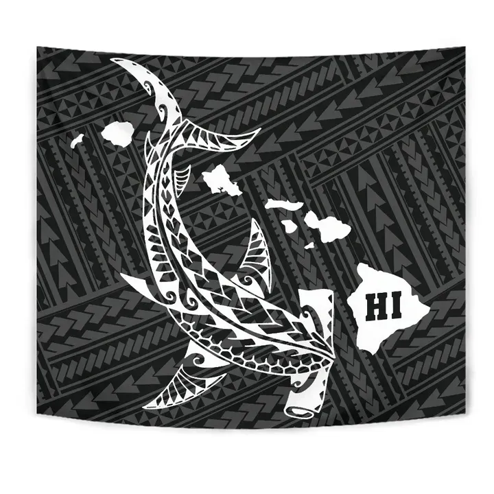 Alohawaii Tapestry - Hawaii Shark White Polynesian Tribal Tapestry