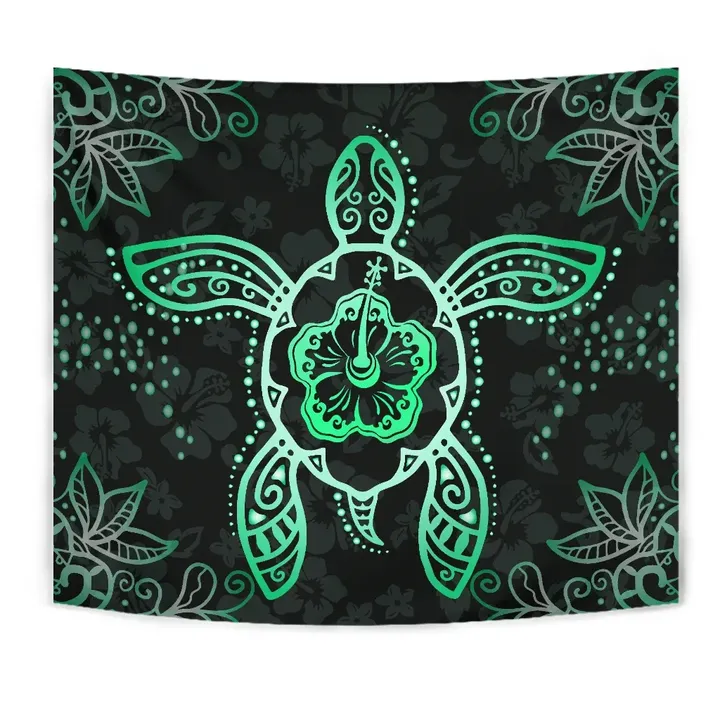 Alohawaii Tapestry - Turtle Hibiscus Green Tapestry