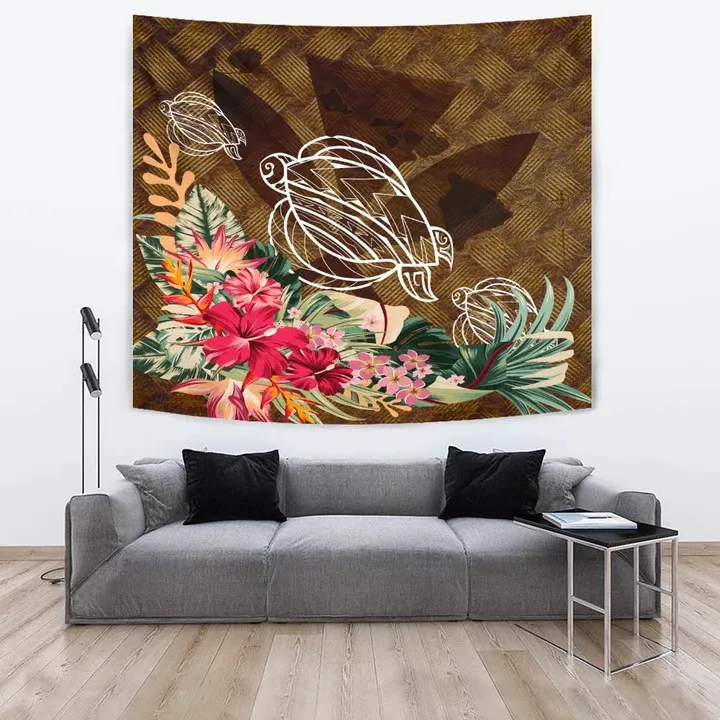 Alohawaii Tapestry - Kanaka Turtle Tropical Knit Background Tapestry