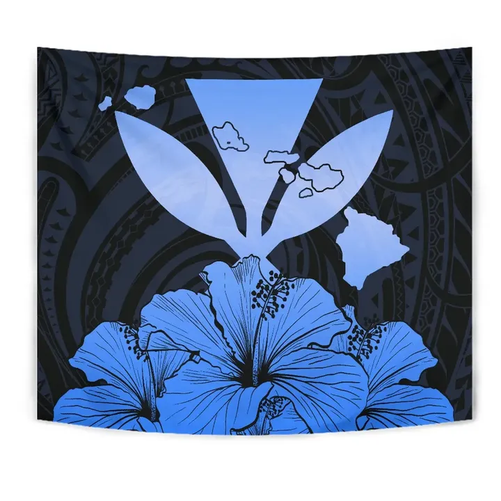 Alohawaii Tapestry - Hawaiian Kanaka Tapestry Hibiscus Polynesian Love Blue