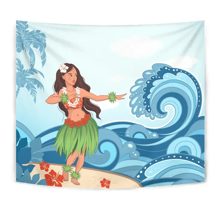Alohawaii Tapestry - Hula Dance Cartoon Tapestry