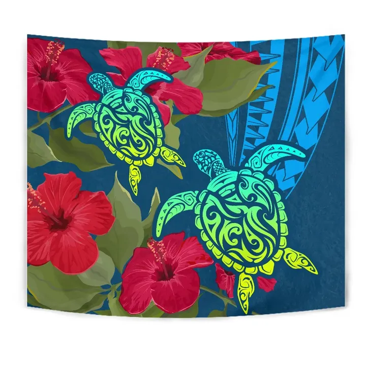 Alohawaii Tapestry - Hawaii Turtle Hibiscus Polynesian Tapestry - Bana Style