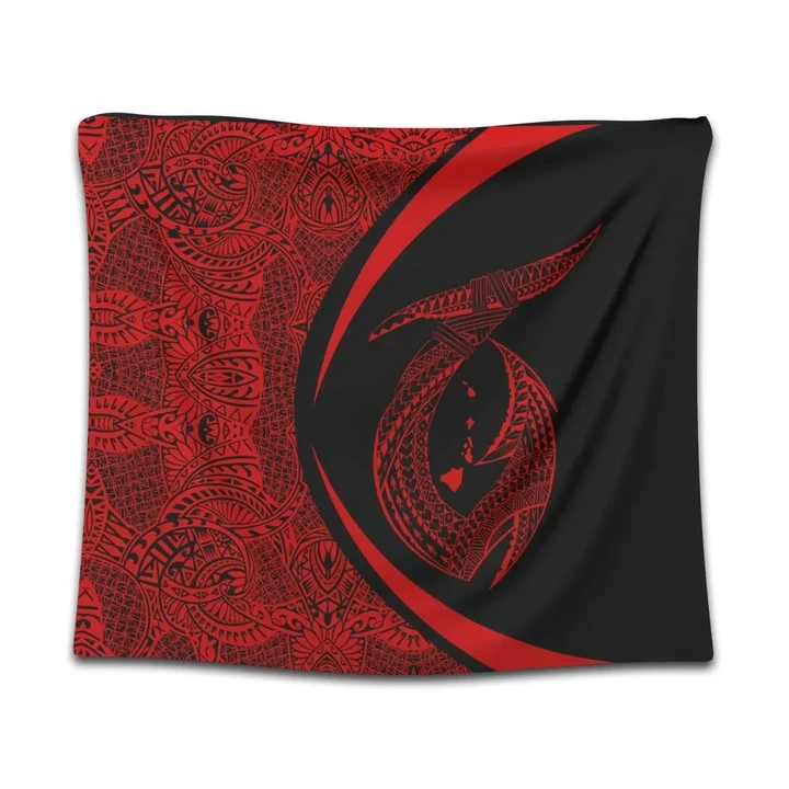 Alohawaii Tapestry - Hawaii Fish Hook Polynesian Tapestry - Circle Style Red