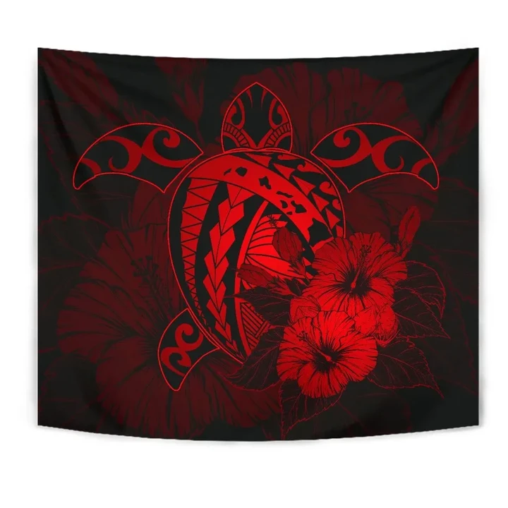 Alohawaii Tapestry - Hawaii Hibiscus Tapestry - Harold Turtle - Red