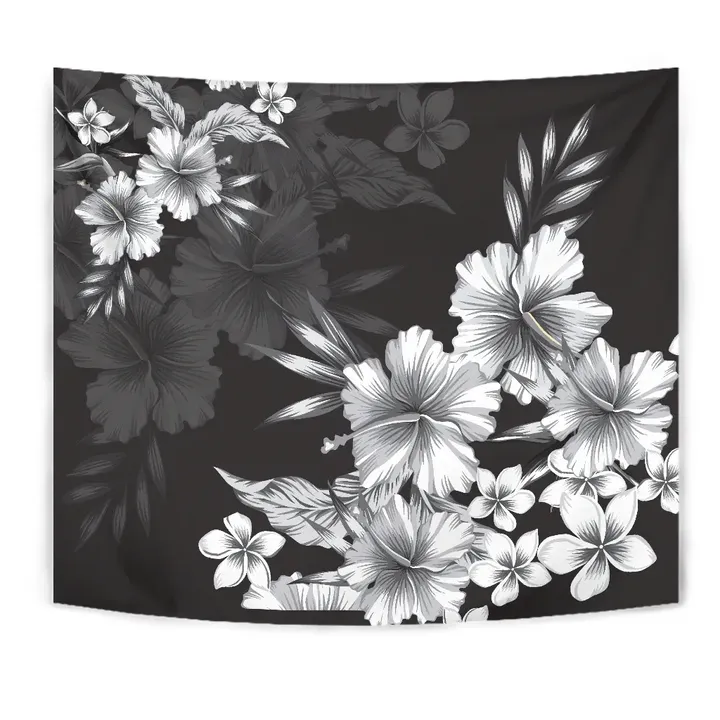 Alohawaii Tapestry - Hibiscus And Plumeria B&W Tapestry