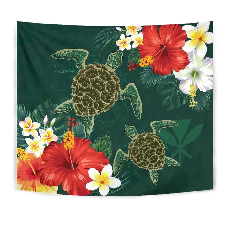 Alohawaii Tapestry - Hawaii Sea Turtle Hibiscus Plumeria Tapestry